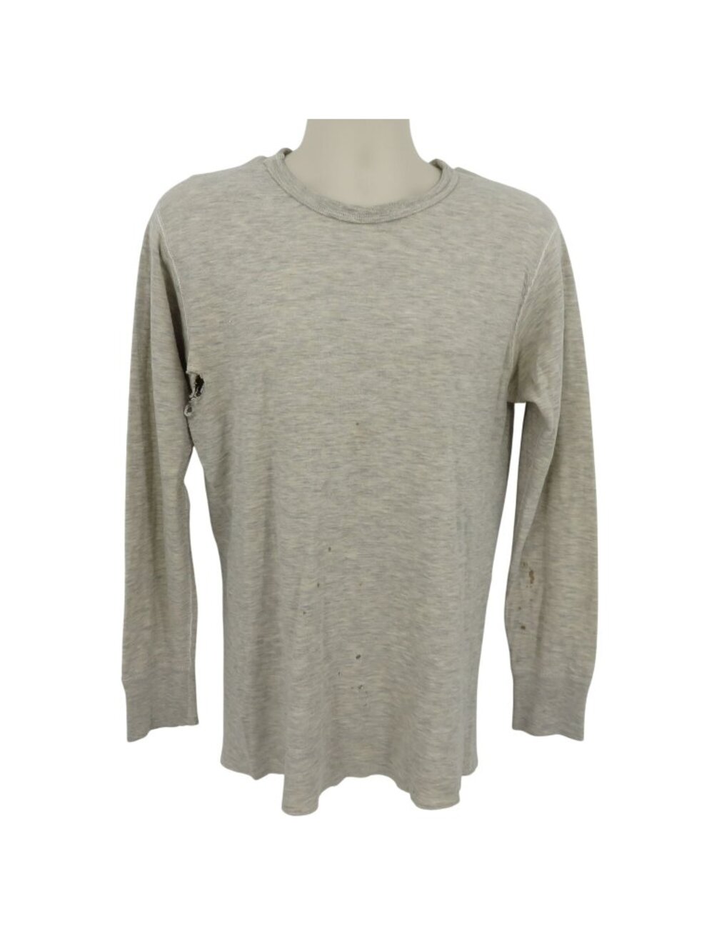 VTG Duofold Men Medium Tall Beige Gray Wool Blend Thrashed Distressed Shirt Top